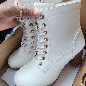 Women's White Lace-Up Ankle Boots